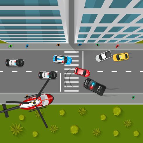  Police Chase Top View Illustration  vector