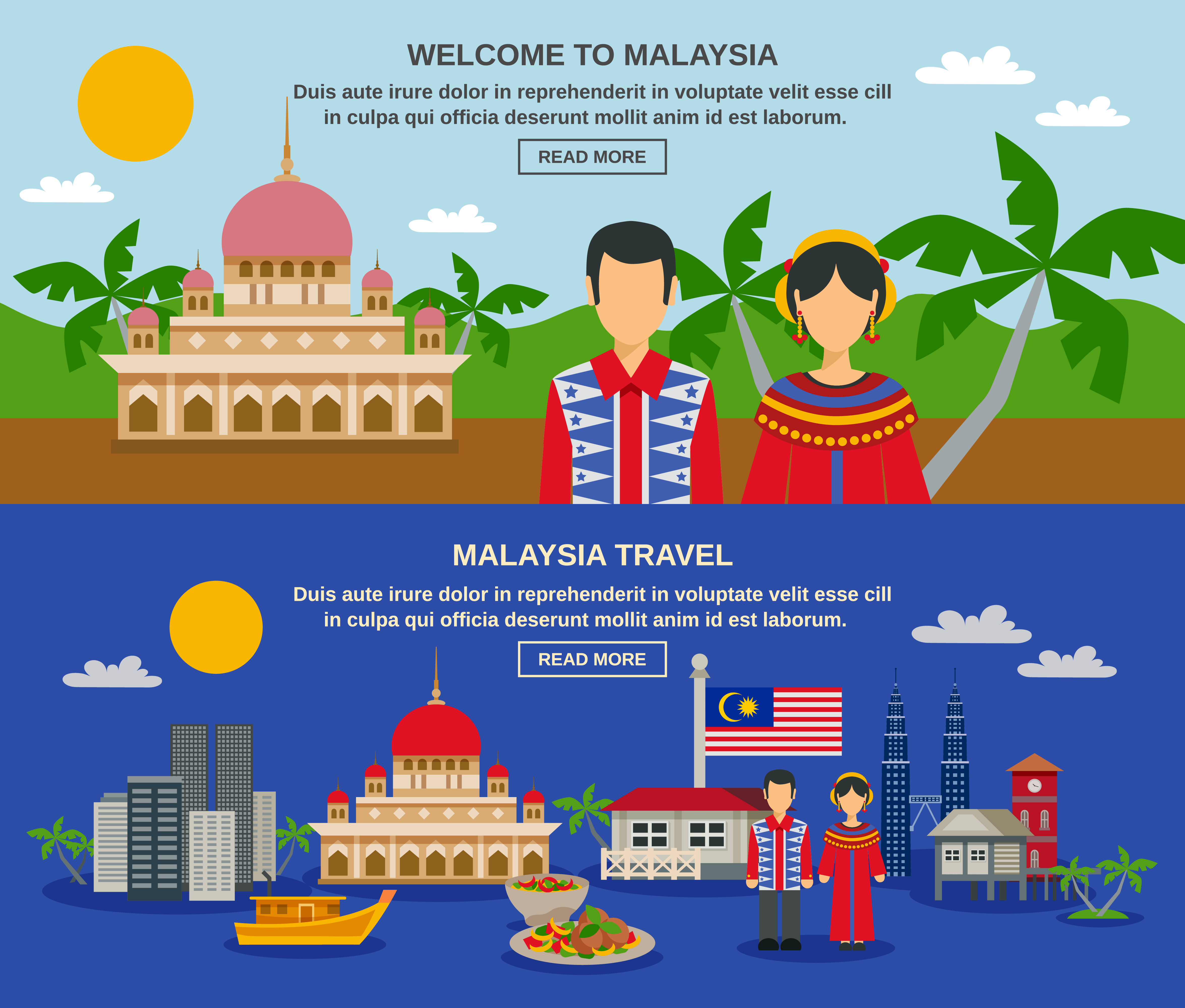Malaysia Culture 2 Flat Banners Webpage Design - Download 