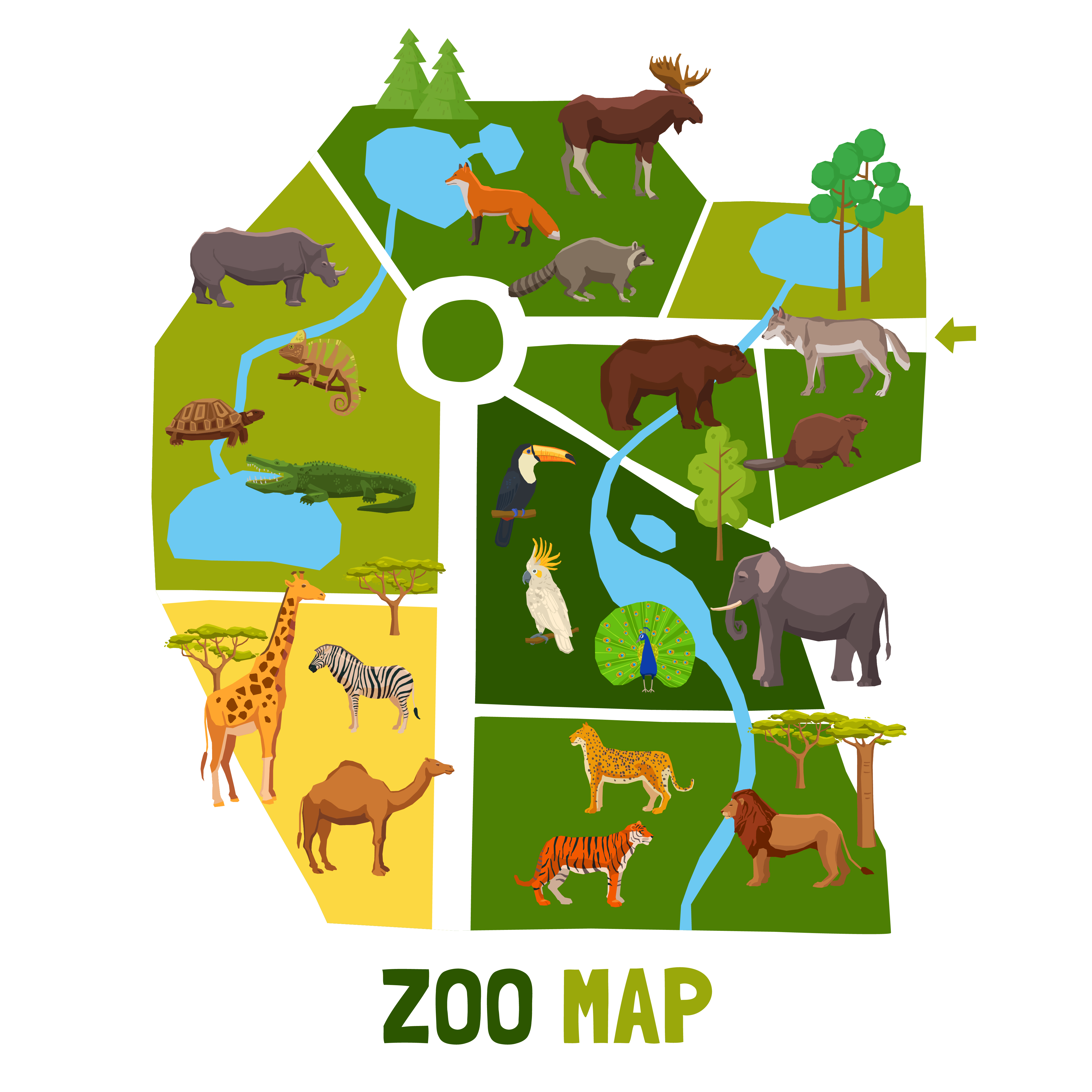 Mapa del zoológico de dibujos animados con animales 479035 Vector en  Vecteezy