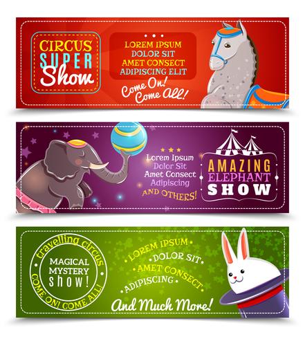 Viajando circo plano horizontal banners conjunto vector