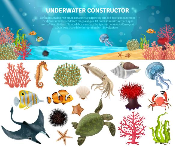 Sea Life Constructor Isolated Icons Set vector