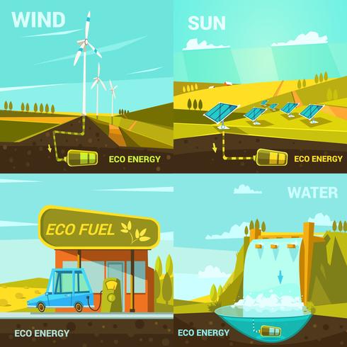 Ecological energy cartoon set vector