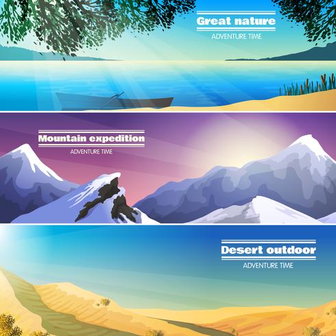 Camping Landscapes 3 Flat Banners Set vector