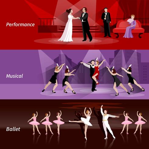 Theater People Horizontal Banners Set vector