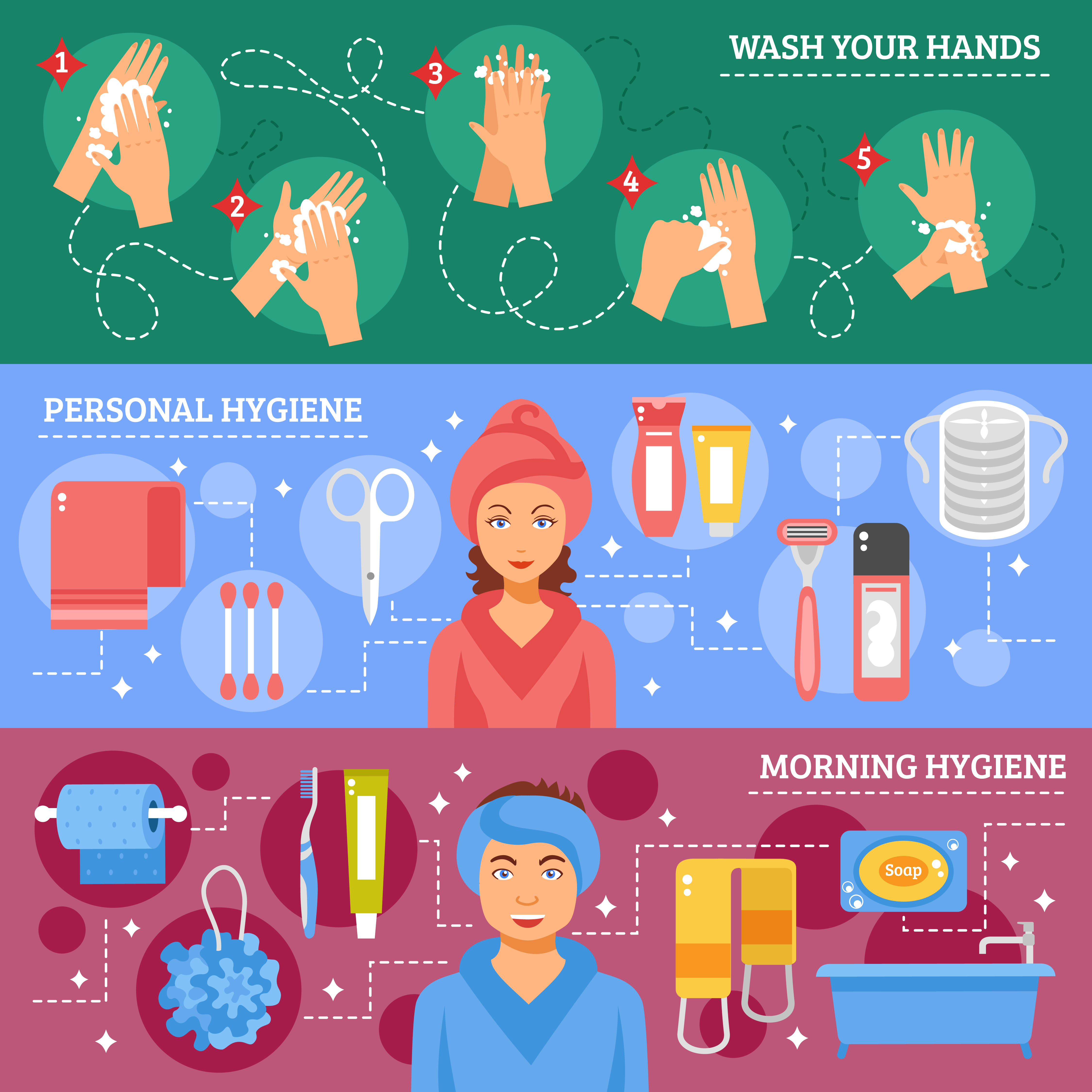 Personal Hygiene Flat Horizontal Banners Set 479060 Vector Art at Vecteezy