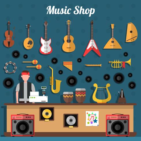 Ilustración de la tienda de música vector