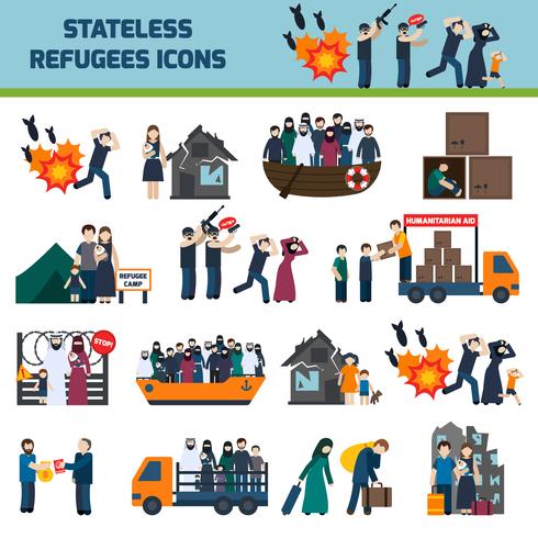 Stateless refugees icons vector