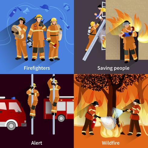 Firefighter People 2x2 Design Compositions vector