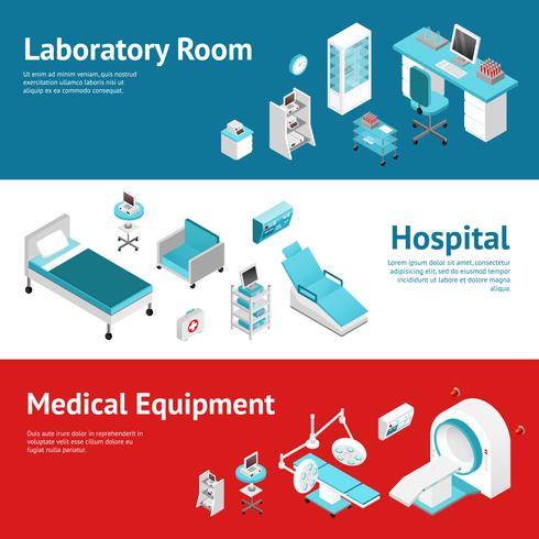 Hospital Medical Equipment Flat Banners Set  vector