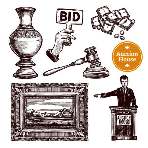 Hand Drawn Auction Set vector