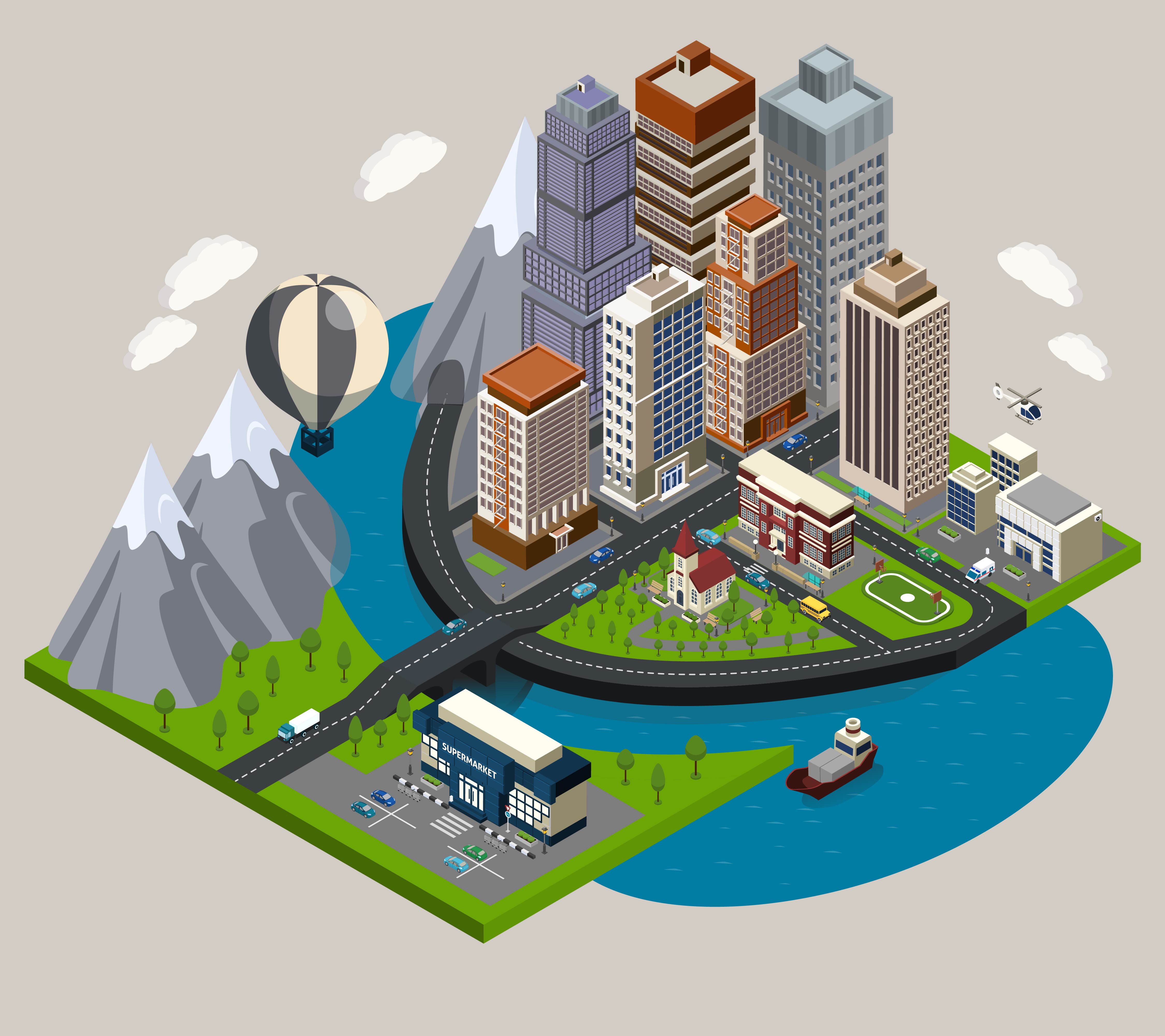 Isometric City Concept 479149 Vector Art at Vecteezy