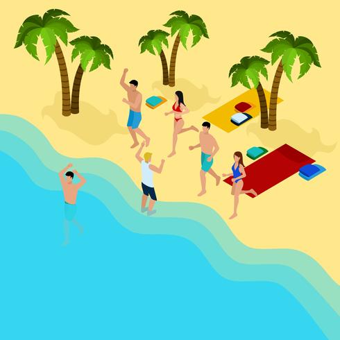 Ilustración de amigos en la playa vector