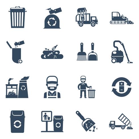 Iconos de eliminación de basura negro vector