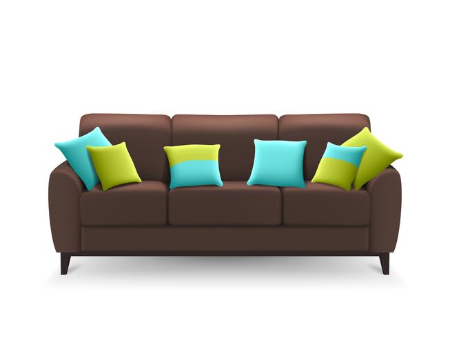 Brown Realistic Sofa With Decorative Cushions  vector