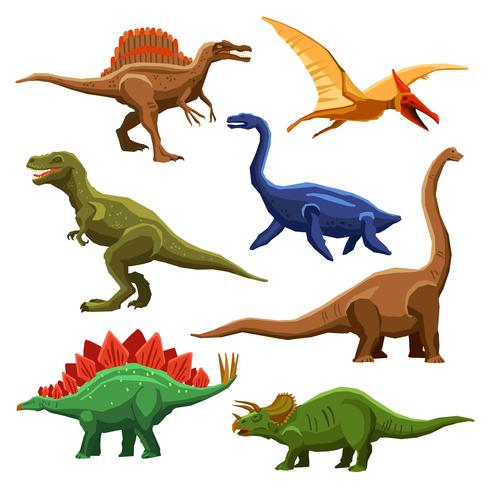 Iconos de colores de dinosaurios Iet vector