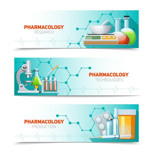 Pharmacology 3 Horizontal Banners Set  vector