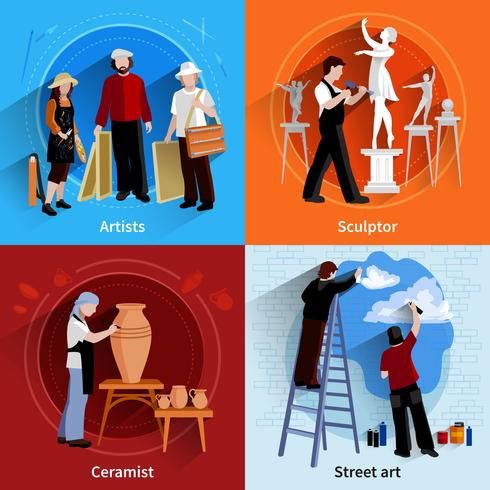 Ceramist Painter Sculptor 2x2 Set vector