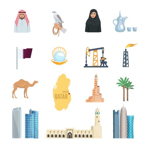 Conjunto de iconos planos de Qatar vector