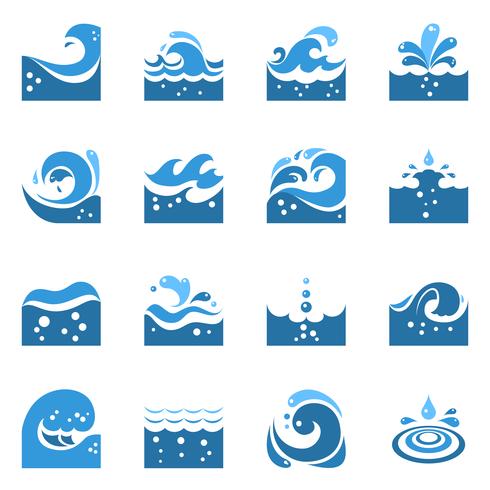 Blue Wave Icons Set vector