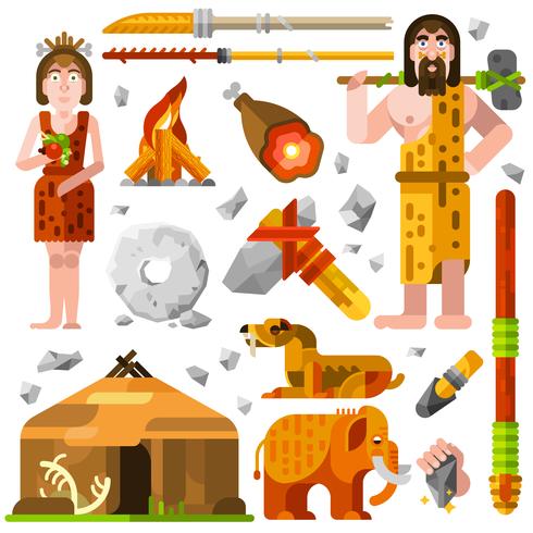 Iconos prehistóricos de la edad de piedra cavernícola vector