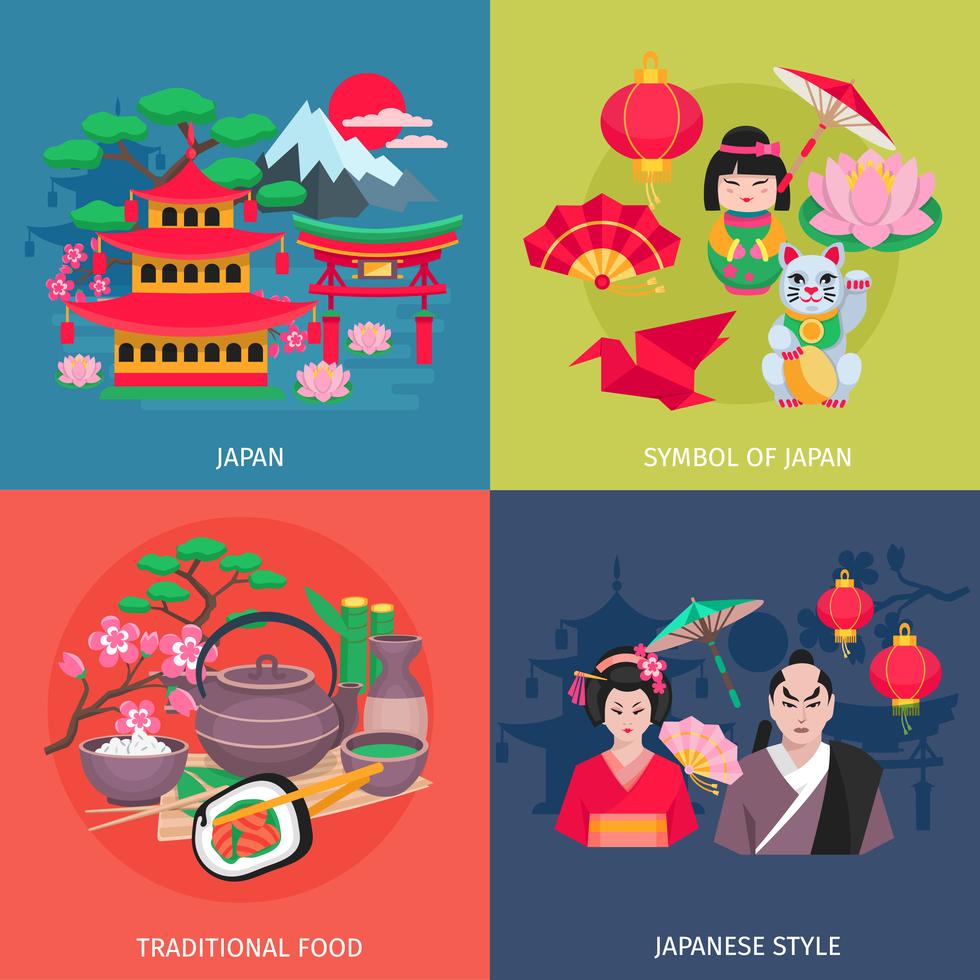 Japanese Symbols 4 Flat Icons Square - Download Free Vectors, Clipart