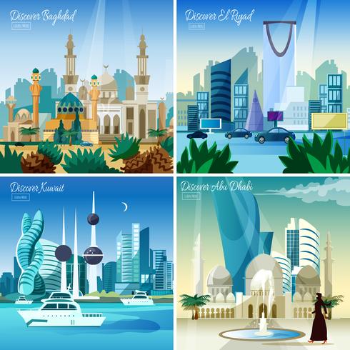 Arabic Cityscape 4 Flat Icons Square  vector