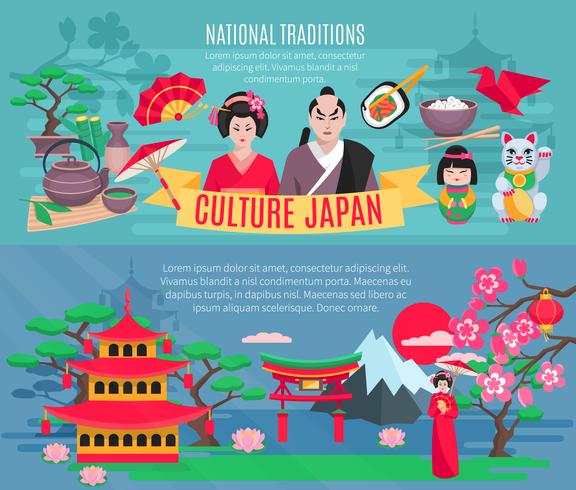 Japanese Culture 2 Horizontal Banners Set  vector