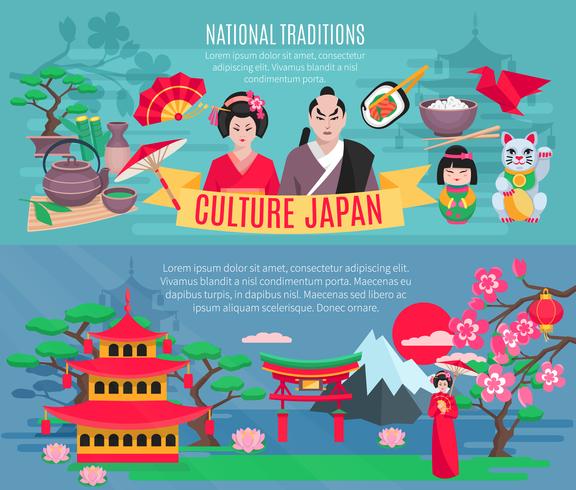 Conjunto de Banners horizontales de Cultura japonesa 2 vector