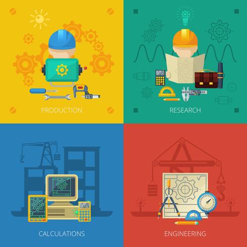 Engineer Flat Icons Composition Square vector