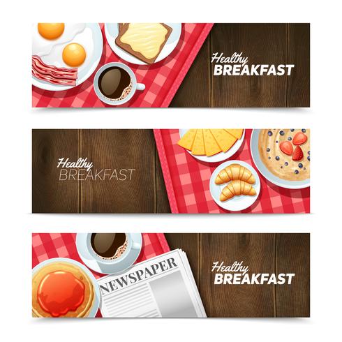 Healthy Breakfast Flat Horizontal Banners Set  vector