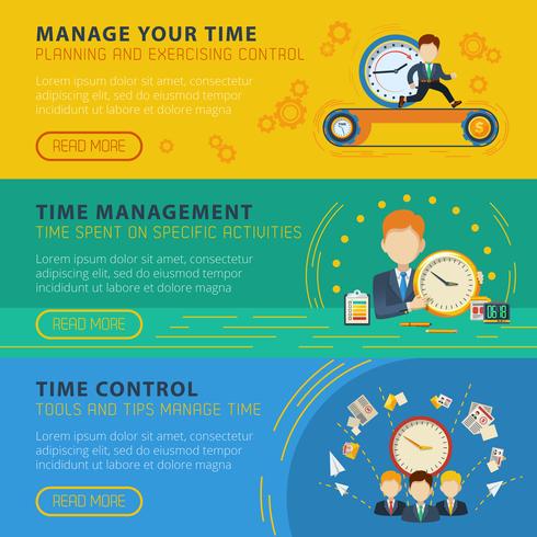 Time Management Horiizontal Banners Set vector