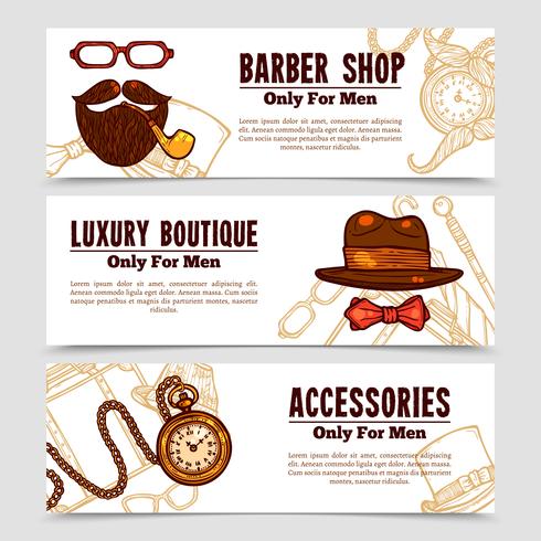 Gentleman Vintage Doodle 3 Bannners Set vector