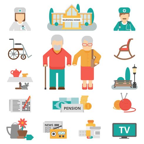 Senior Lifestyle Flat Icons Set vector