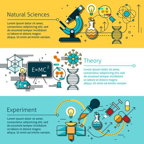 Conjunto de Banners de línea de ciencia vector