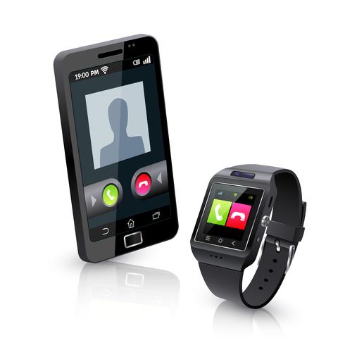 Smart Watch With Phone Realistic Composition  vector