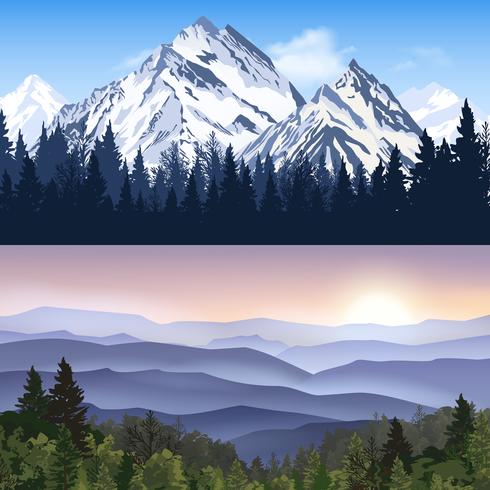 Banners de paisaje de montañas vector