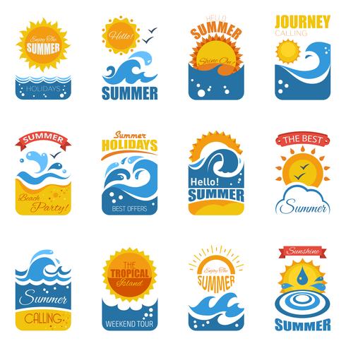  Summer Label Set With Wave And Sun vector