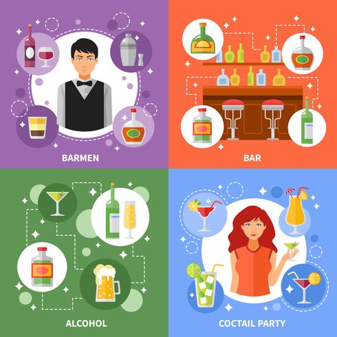 Bar Concept 4 Flat Icons Square  vector