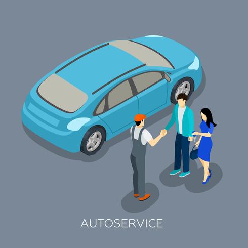 Auto service Isometric Mechanic Customers Composition  vector