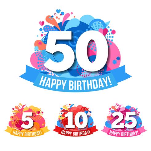 Emblemas de aniversario con felicitaciones feliz cumpleaños vector