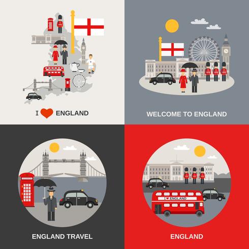 Inglaterra cultura viajes 4 iconos planos vector