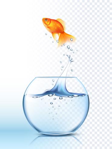 Golden Fish Jumping Out Bowl Poster vector