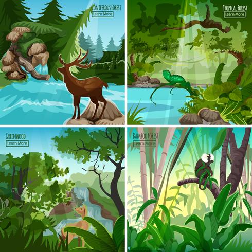 Bosque paisaje 4 icono plana plaza vector