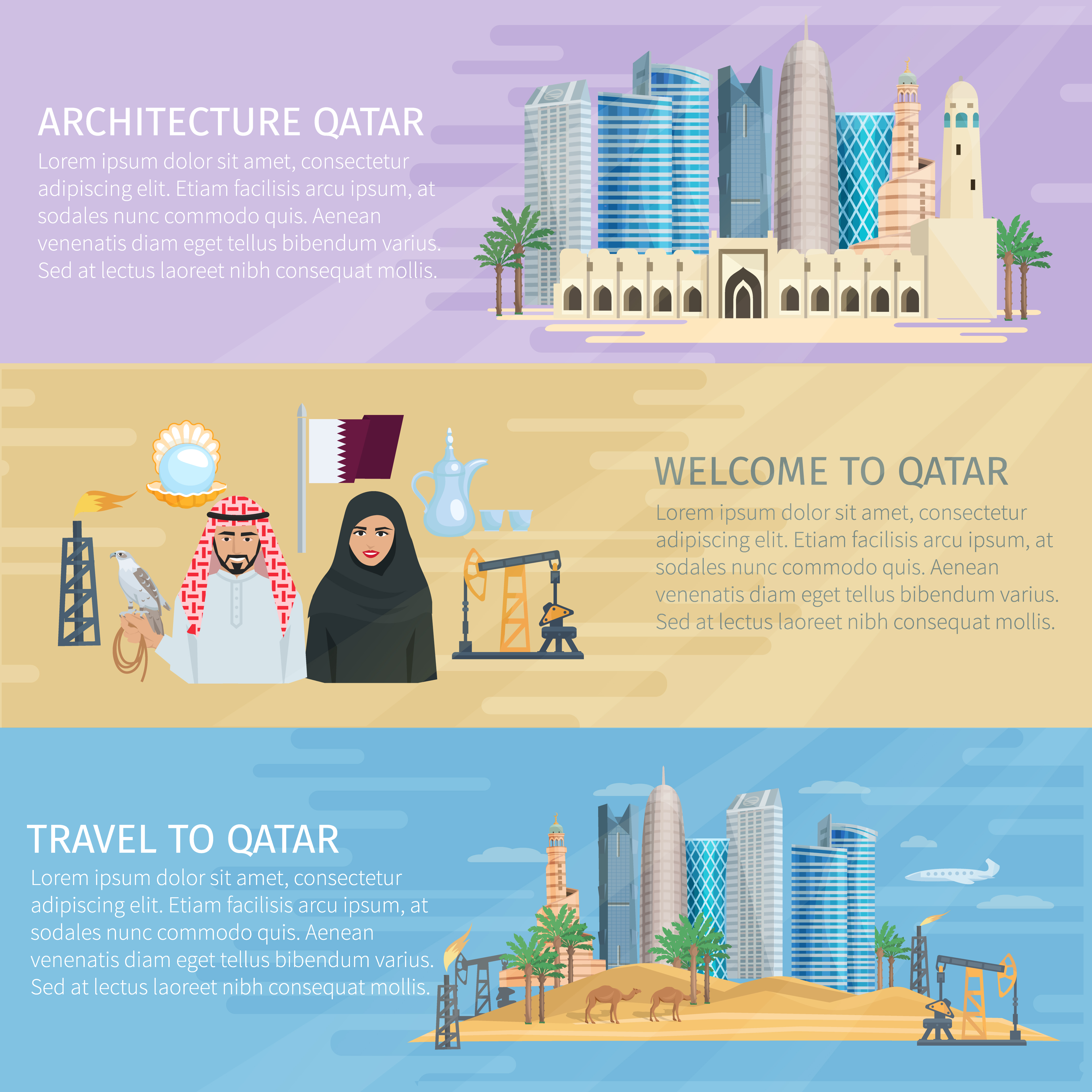 Qatar Horizontal Banner Set Download Free Vectors Clipart