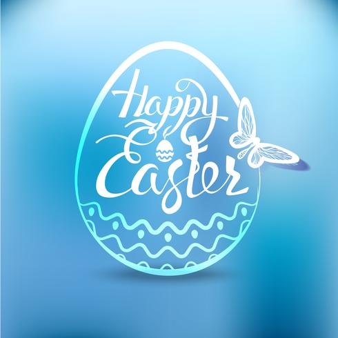 Happy Easter egg with the holiday symbol on a blue background.  vector