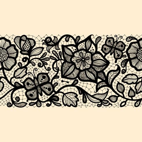 Abstract lace ribbon seamless pattern with elements flowers. vector