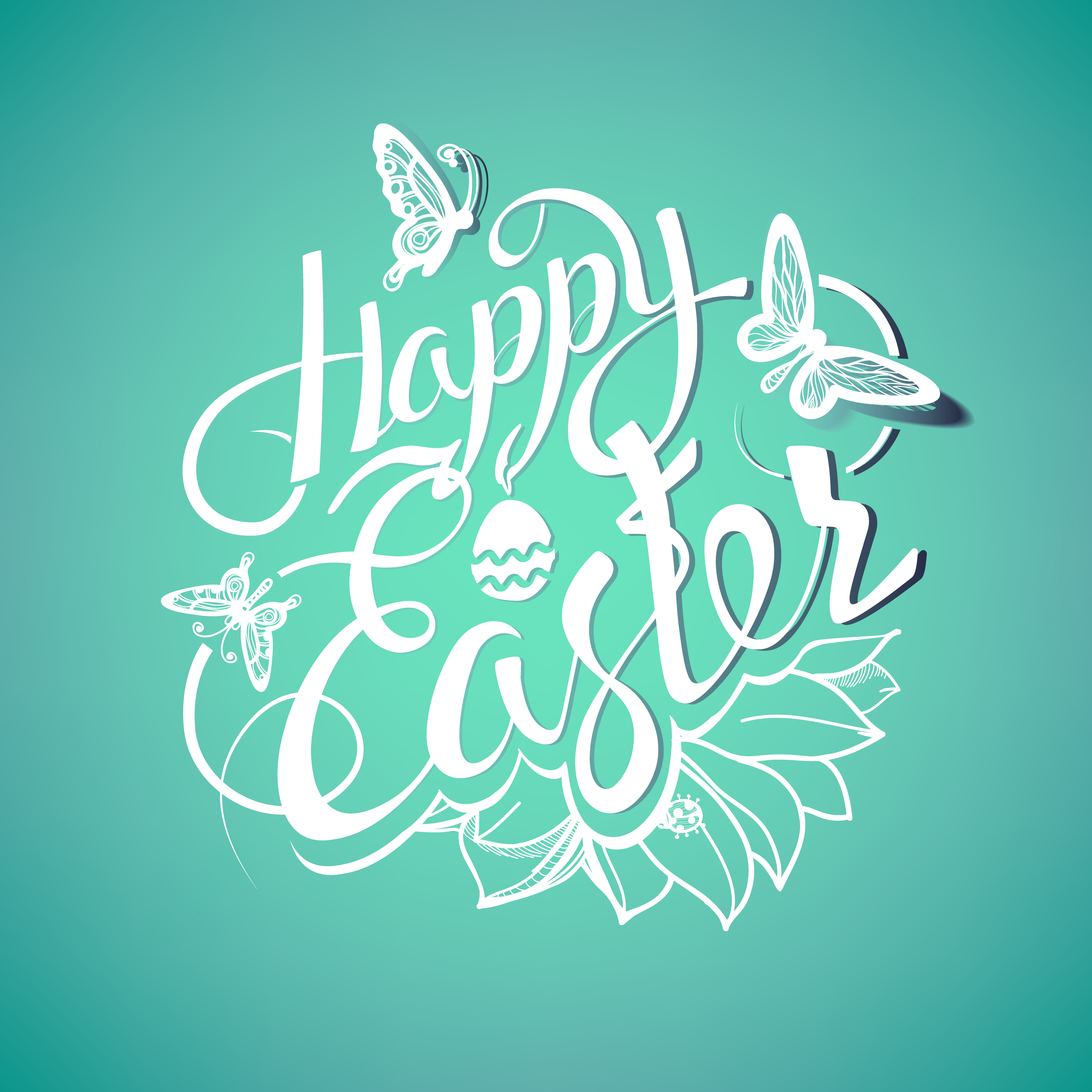 Happy Easter sign, symbol, logo on a green background with the flowers