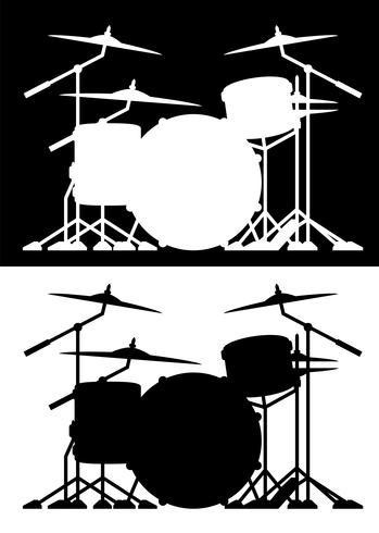 Conjunto de tambor silueta ilustración vectorial aislada en blanco y negro vector