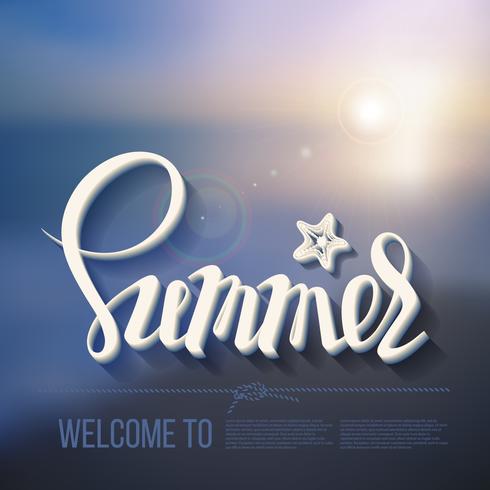 Hello summer poster inscription on a background seascape picture. vector