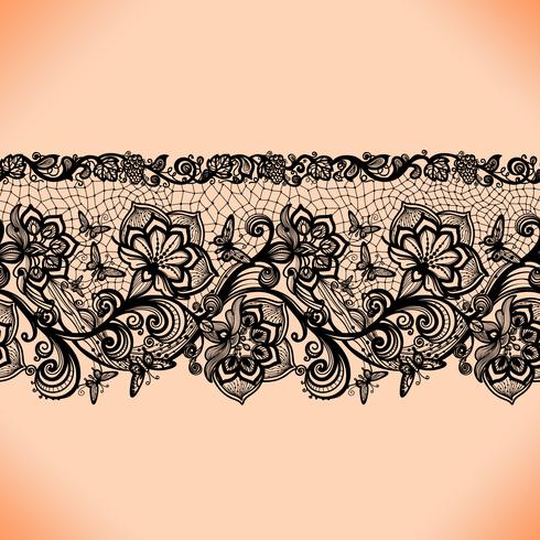 Abstract seamless lace pattern with flowers and butterflies. vector